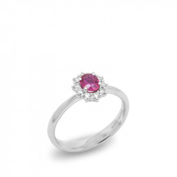 Anillo Orla Diamantes Rubí
