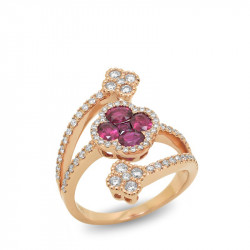 Anillo Trébol Rubí Diamantes